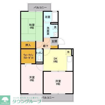 ランドウィン五番館(3DK/2階)の間取り写真