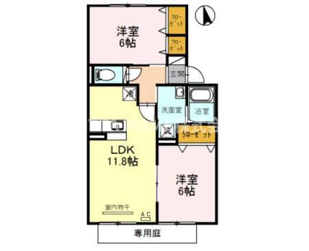ラ・ピュールメゾン C棟(2LDK/2階)の間取り写真