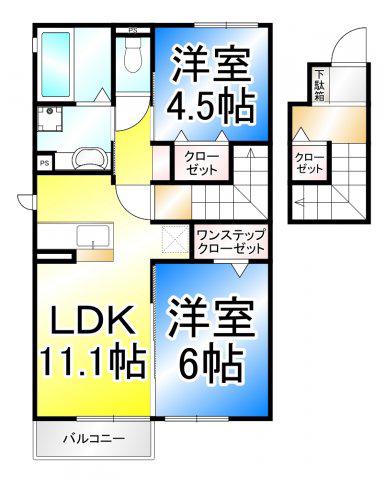 シャン・ド・フルール(2LDK/2階)の間取り写真