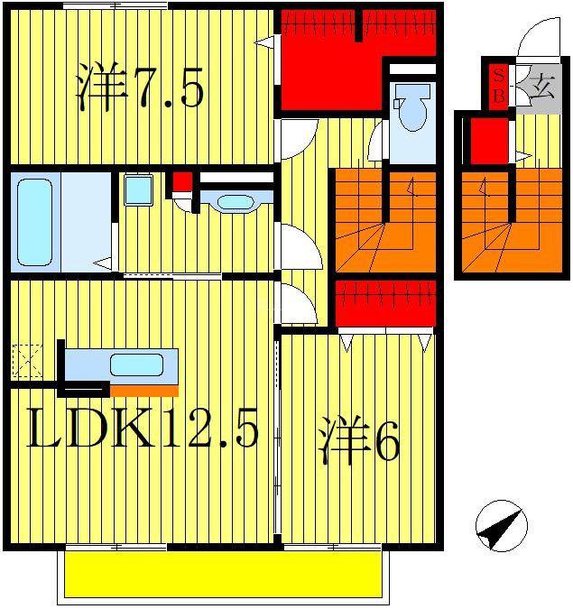 プリマヴェーラ B棟(2LDK/2階)の間取り写真