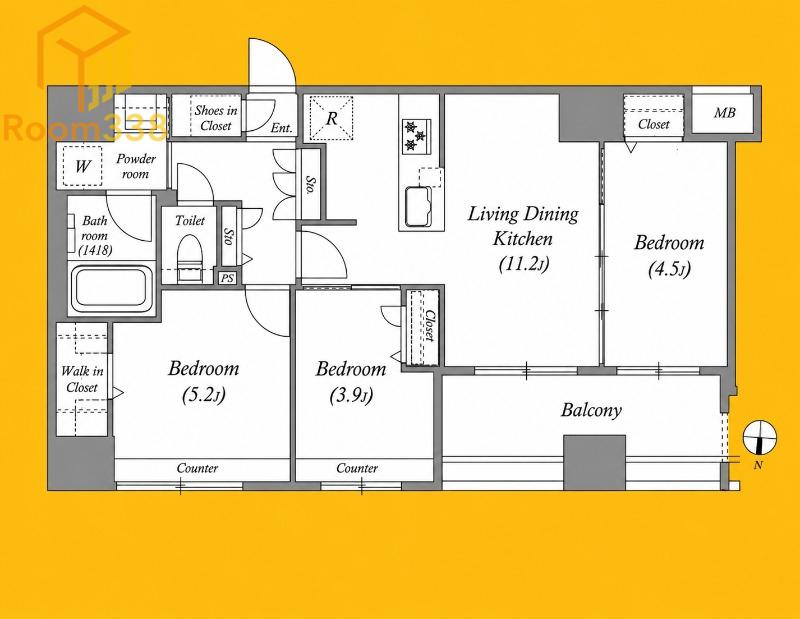 ACP RESIDENCE 中野新橋(3LDK/10階)の間取り写真