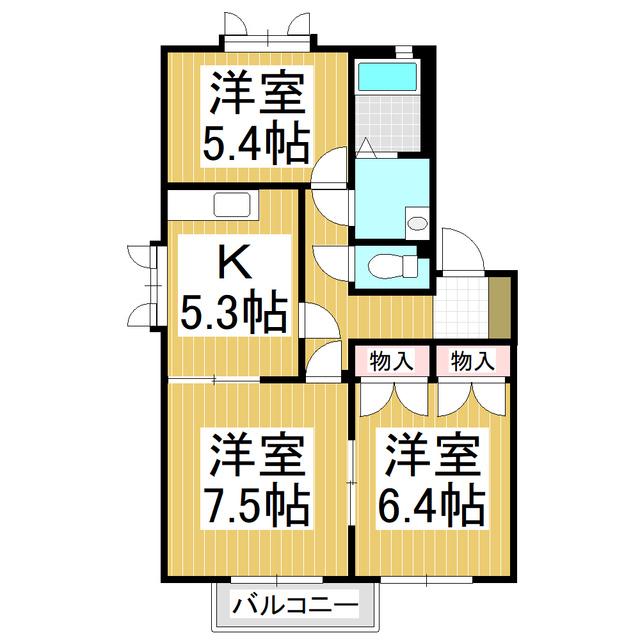 アルコバレーノI D(3K/1階)の間取り写真