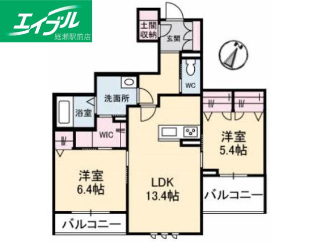 シャエム(2LDK/2階)の間取り写真