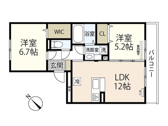 カーサ高須(2LDK/3階)の間取り写真