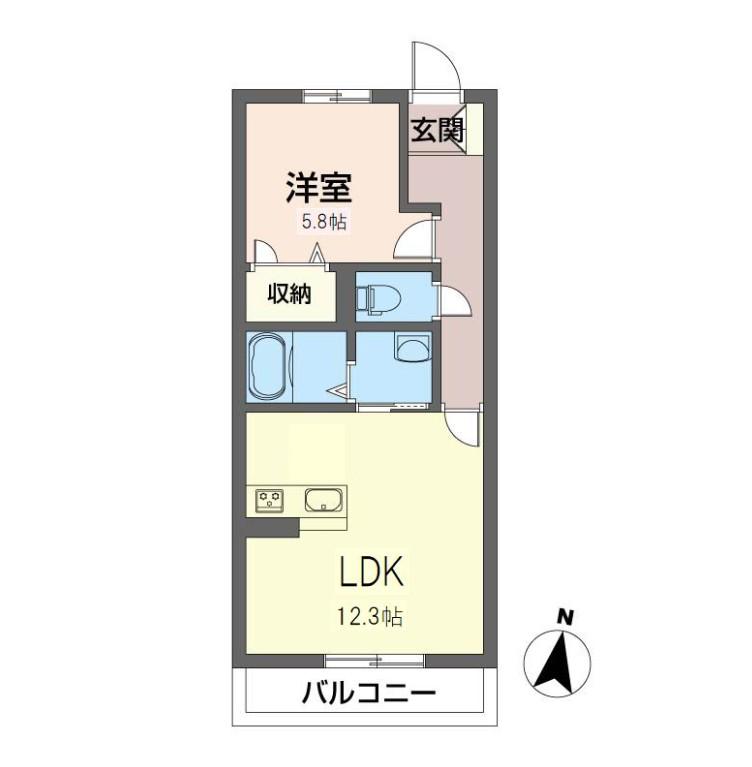 ミリア花の木ウエスト(1LDK/1階)の間取り写真