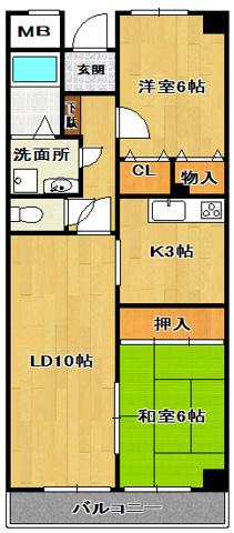 ガーデンヴィラクレセント(2LDK/7階)の間取り写真