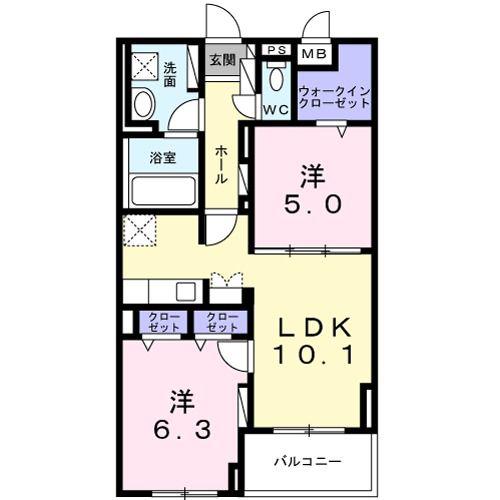 ヴァンティアンII日吉(2LDK/3階)の間取り写真