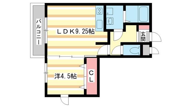リビングタウン西大寺(1LDK/2階)の間取り写真