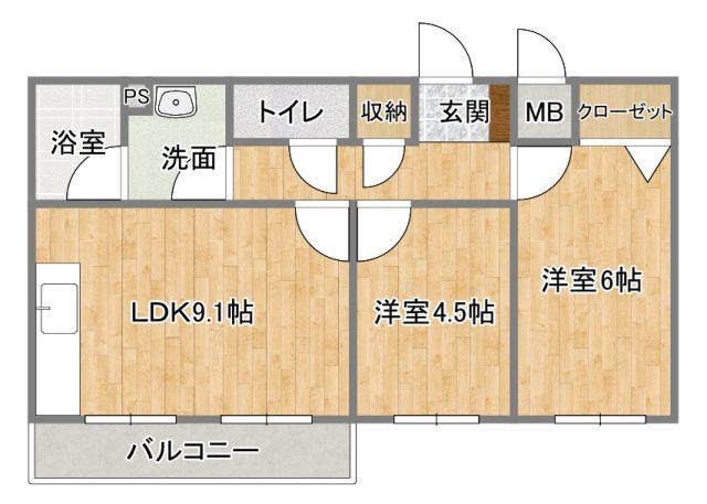 朝日台ハイツB(2LDK/1階)の間取り写真