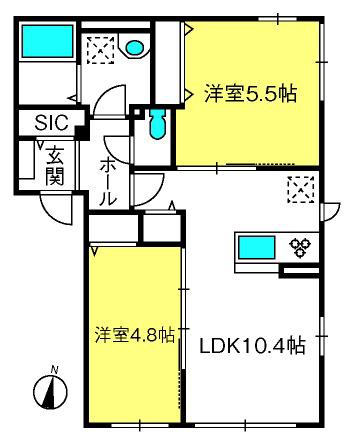 ラピスラズリ(2LDK/1階)の間取り写真