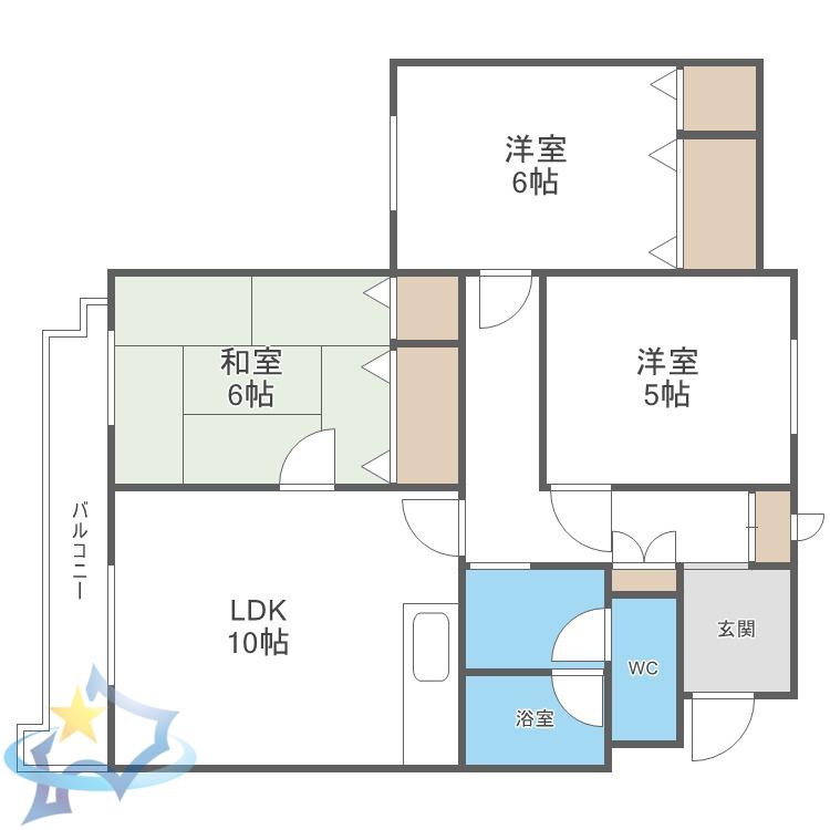 ロワイヤルハイム山鼻(3LDK/2階)の間取り写真