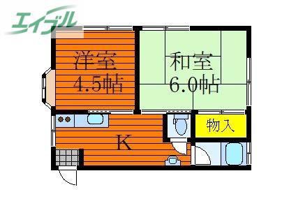 南輝コーポ 東棟(2K/2階)の間取り写真