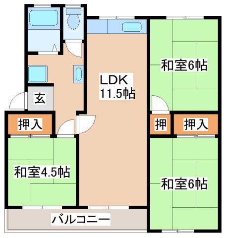 高倉台2団地10号棟(3LDK/5階)の間取り写真