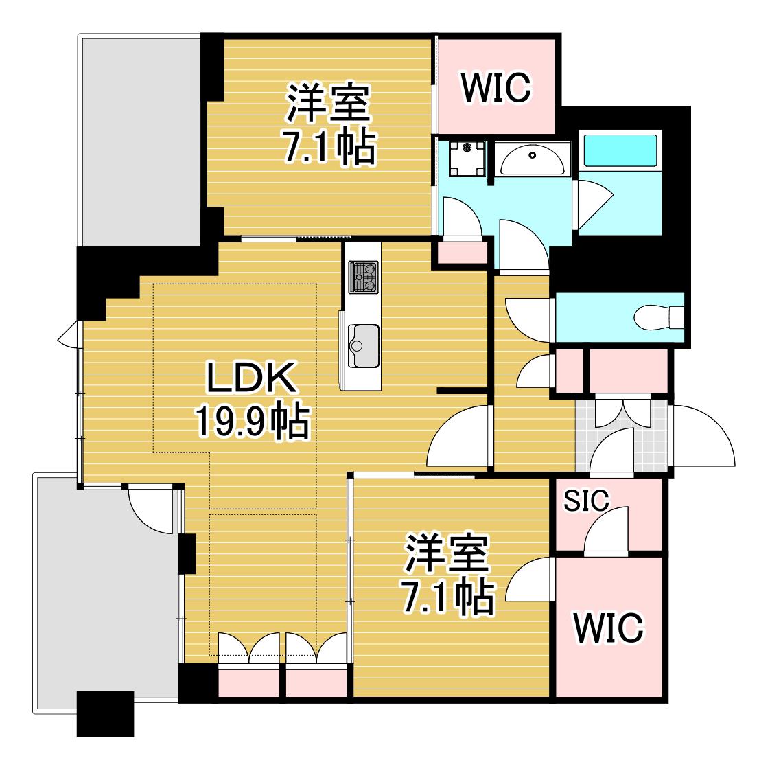 グランドメゾンガーデンシティ小倉(2LDK/15階)の間取り写真