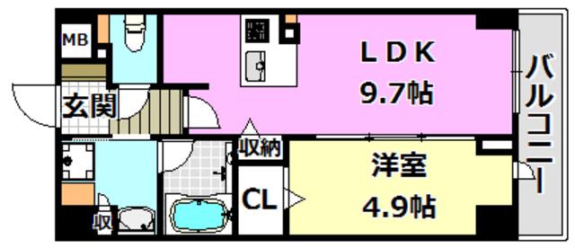 ペスカード別院(1LDK/3階)の間取り写真
