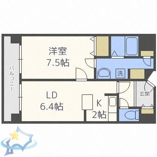 しんたくハイツ南大通S(1LDK/6階)の間取り写真