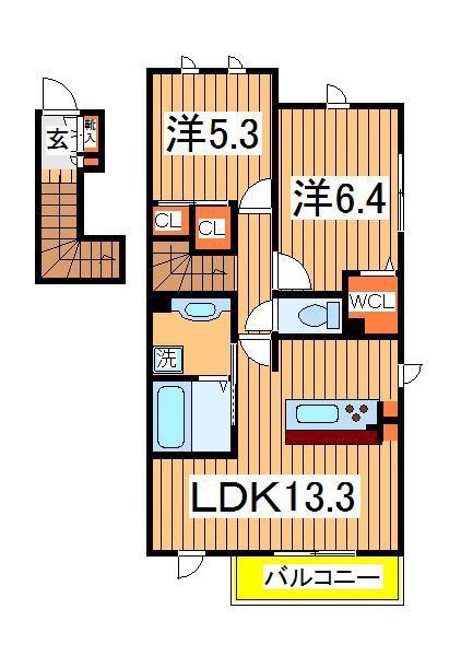アピオン2(2LDK/2階)の間取り写真