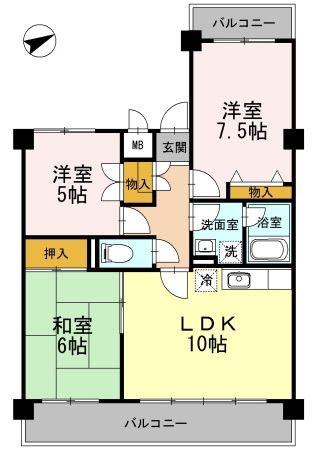パークヒルズ(3LDK/3階)の間取り写真