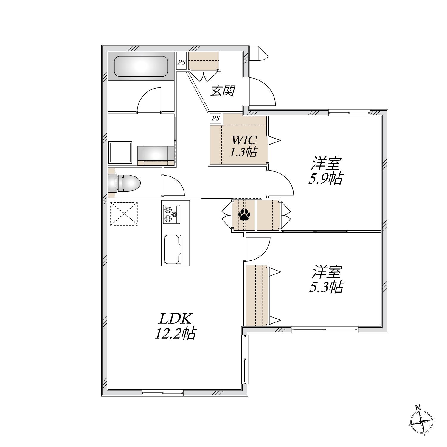 CASA CLAIR(2LDK/1階)の間取り写真