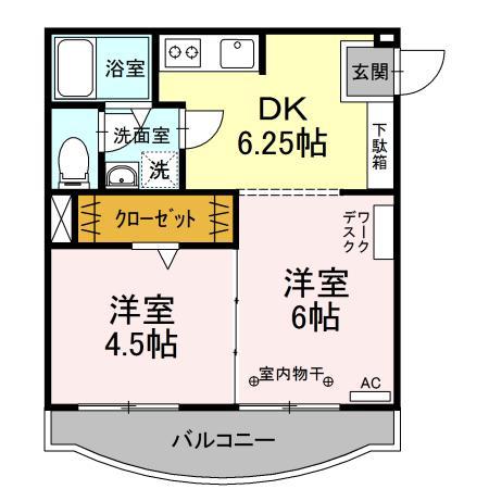 カーサ松が枝(2DK/2階)の間取り写真