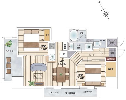BAUHAUS大手町 NO.17(2LDK/13階)の間取り写真