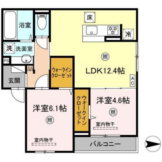 グローリアK II棟(2LDK/1階)の間取り写真
