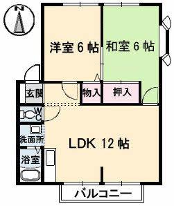 グリーンヒルズ太田 C棟(2LDK/2階)の間取り写真