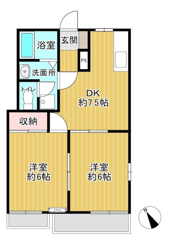 エステート谷津(2DK/1階)の間取り写真