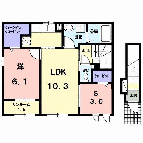 イーストチェスナット(2LDK/2階)の間取り写真
