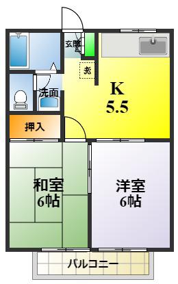 エステートピアサンピース(2DK/2階)の間取り写真