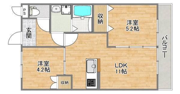 メゾンヴィオレ翔開(2LDK/3階)の間取り写真