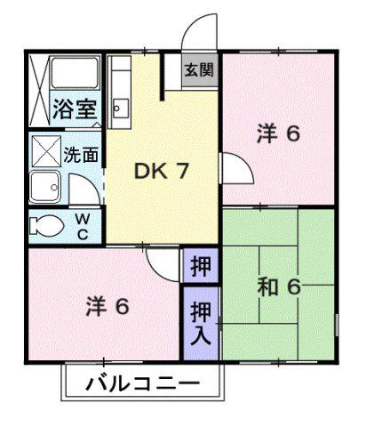 ニューシティーサンヒルズB(3DK/1階)の間取り写真