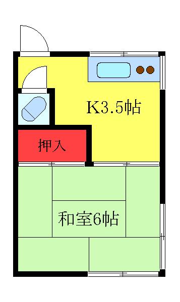 斉田荘(1K/2階)の間取り写真