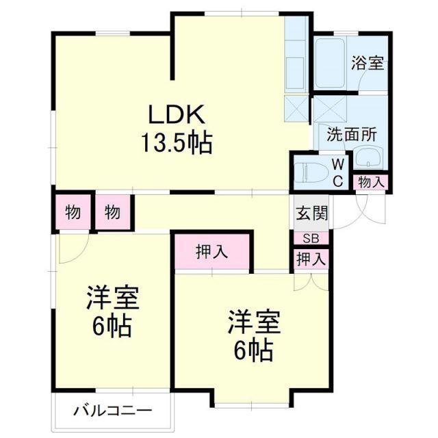 ハイツグリーンB(2LDK/1階)の間取り写真
