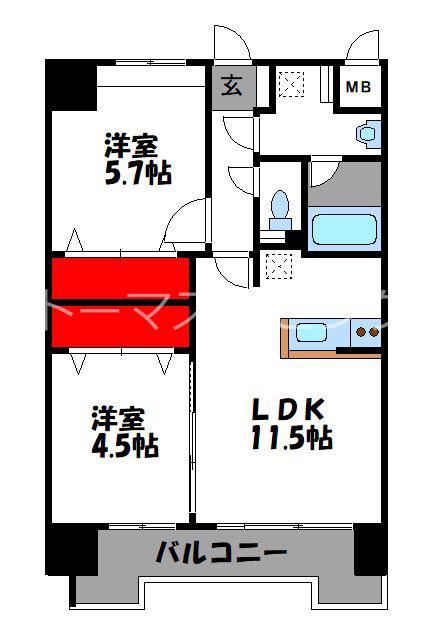CINQ IWASE BLD(2LDK/2階)の間取り写真