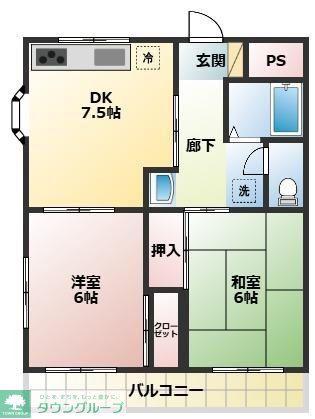 ハピネス鈴木(2DK/2階)の間取り写真