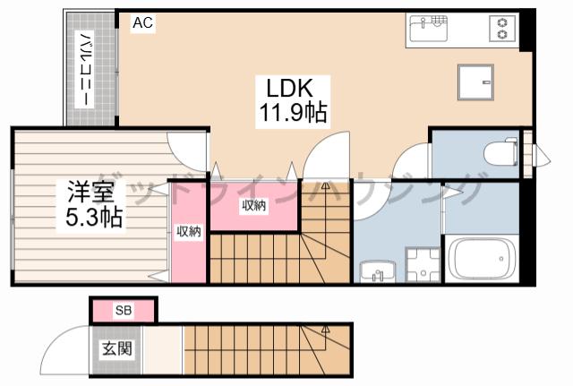 カラタチ(1LDK/2階)の間取り写真