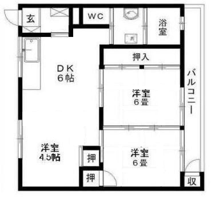 長丘不動産第1ビル(2LDK/2階)の間取り写真