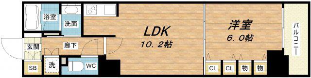 ロイヤルタワー大阪谷町(1LDK/10階)の間取り写真