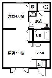YOUトピア豊岡壱番街 B棟(1LDK/2階)の間取り写真