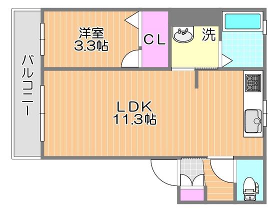 ラ・パルテール国富参番館(1LDK/2階)の間取り写真