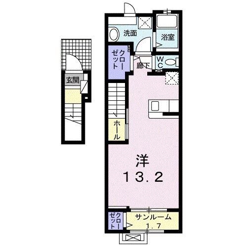 エレガンスヒル(ワンルーム/2階)の間取り写真