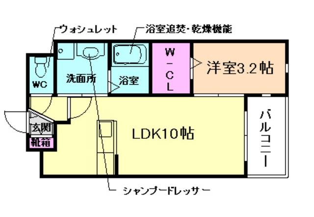 ルボアール箕面C棟(1LDK/1階)の間取り写真