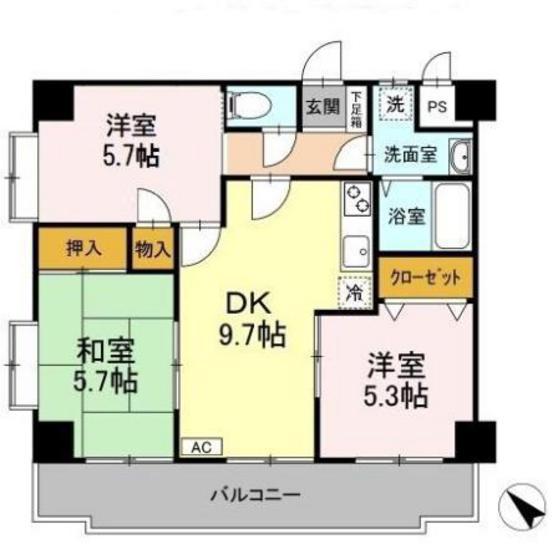 アンジェ祇園(3DK/4階)の間取り写真
