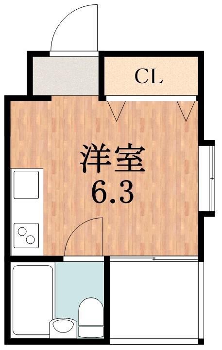ゼファー文の里(ワンルーム/2階)の間取り写真