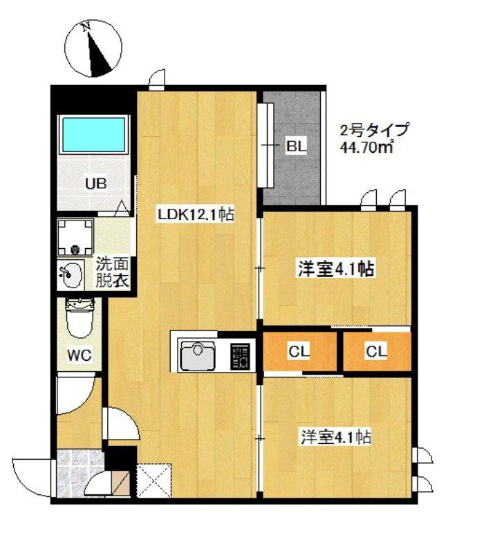 REGALEST FAM千早(2LDK/2階)の間取り写真