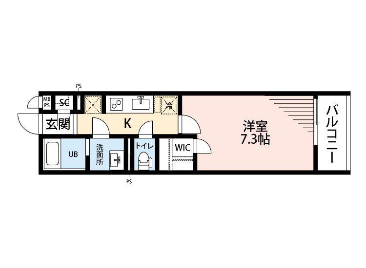 ベノーネ西所沢(1K/2階)の間取り写真