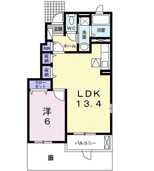 ゼファーII(1LDK/1階)の間取り写真