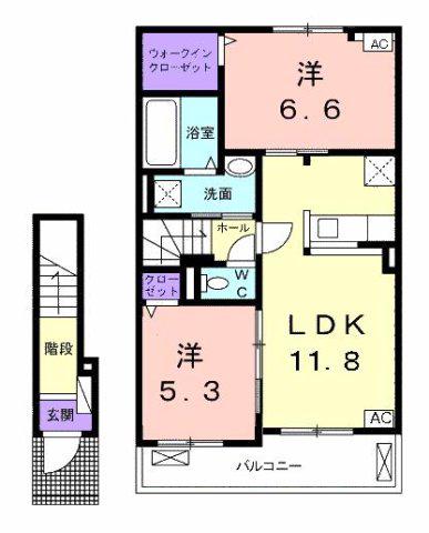 エステート川島III(2LDK/2階)の間取り写真
