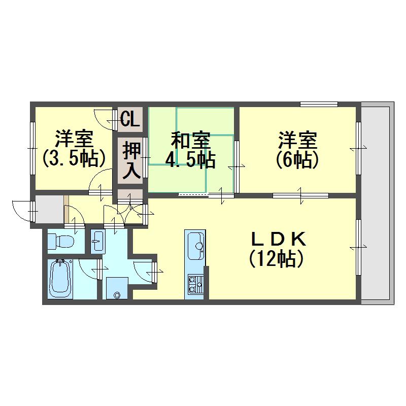 ロイヤルメゾン富士(3LDK/1階)の間取り写真